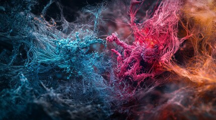 Fototapete - Cosmic symbiosis mysterious interactions between humans and unknown environments in a vibrant abstract world