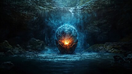 Aufkleber - The emergence of new human experiences underwater cavern digital art mystical environment surreal viewpoint