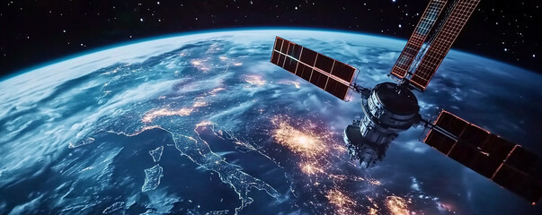 monitoring troop movements from a space station orbiting earth during nighttime over europe