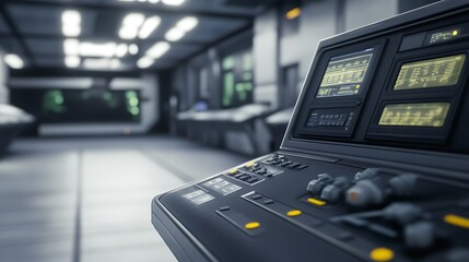 Aufkleber - A control panel for managing space-time distortions in a futuristic sci-fi setting.