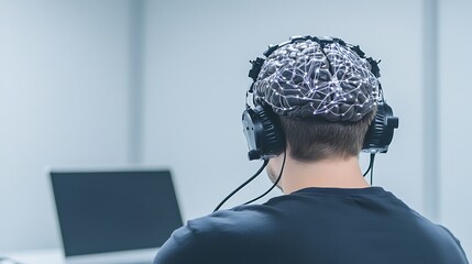 Leinwandbilder - Image of a brain interface concept illustrating thought translation in real-time technology.