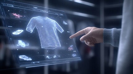 Poster - Virtual shopping assistant concept featuring a floating product display in a digital environment.