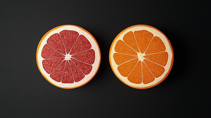 Wall Mural - Fresh orange and grapefruit halves on dark background