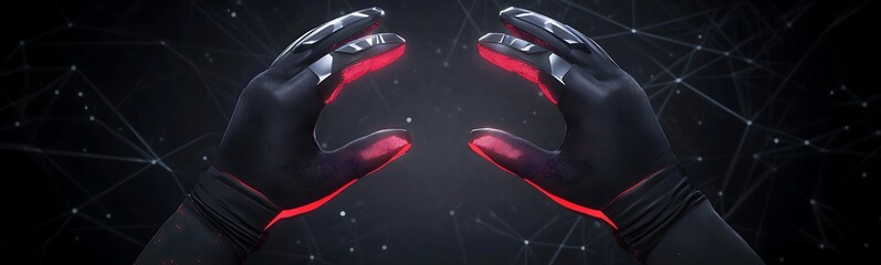 Aufkleber - Digital holographic interface controlled by VR gloves, showcasing advanced technology and innovation.