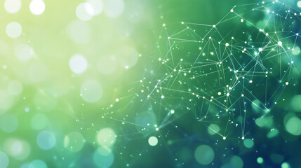 Aufkleber - Abstract green and yellow bokeh background featuring connecting lines and dots, creating a sense of network and connection