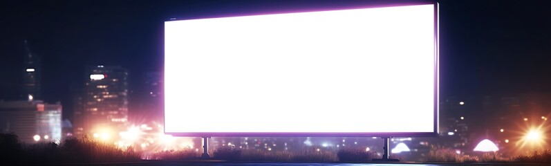 Poster - A digital billboard in a futuristic city showcasing a white screen, ideal for modern advertising concepts.