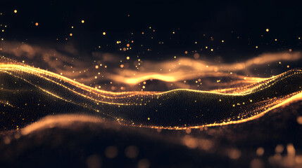 Poster - Abstract background with waving golden particles on black background, suitable for luxury, technology or futuristic concepts