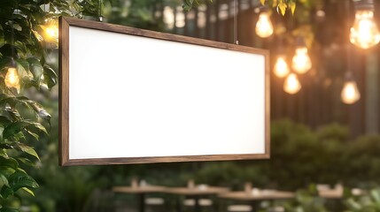 Poster - Wooden coffee shop signboard featuring a blank white space for customization.