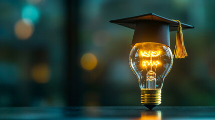 Aufkleber - Graduation cap on a glowing light bulb symbolizes knowledge, academic achievement and new ideas, perfect for educational and graduation themes