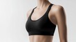 © WE.ARE.AI - sport bra Mockup. Sporty black sports bra on a mannequin against a neutral background, emphasizing comfort and style for activewear.
