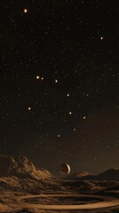 Wall Mural - Alien Worlds, Exploring a Ringed Planet under a Starry Sky