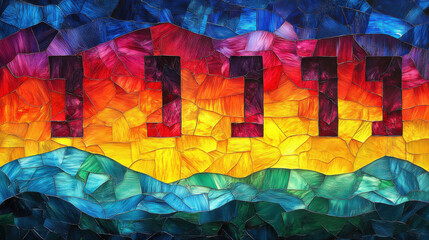 Wall Mural - colorful stained glass design featuring number 1111, evoking vibrant and artistic feel