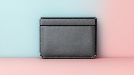 Wall Mural - minimalist black leather wallet on two-toned background
