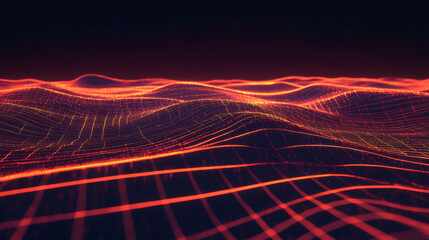 Poster - Abstract digital landscape with glowing particles forming waves, perfect for technology and innovation concepts