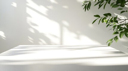 Poster - Minimalist white table featuring ample empty space, ideal for contemporary design themes.