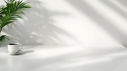 Poster - Minimalist white table with empty space in the center, ideal for modern decor or design projects.