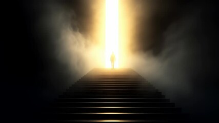 Wall Mural - atmospheric animation: a lone figure in a mystical landscape, silhouetted against a dramatic sunset,