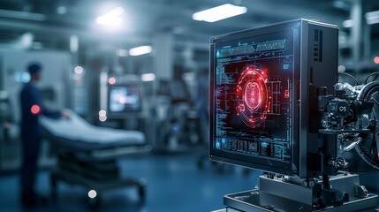 Leinwandbilder - Futuristic ai-powered security system analysis high-tech facility industrial environment inside view