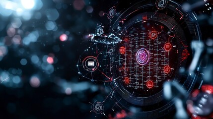 Fototapete - Abstract digital art of a futuristic firewall interface protecting large data structures in cyber space