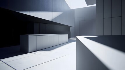 Wall Mural - Minimalist White Architecture With Geometric Design With Clean Lines And Sharp Shadows