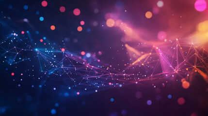 Aufkleber - Plexus network forming colorful digital landscape with shallow depth of field and glowing particles