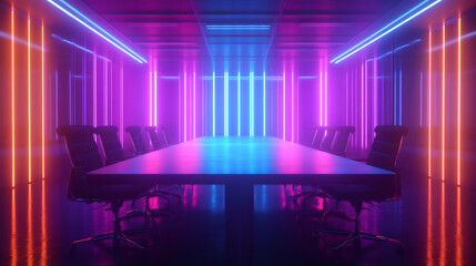 Aufkleber - Empty conference room with vibrant neon lights creating a modern and futuristic atmosphere