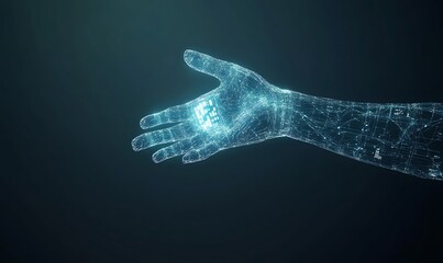 Poster - Futuristic image of a cybernetic arm displaying holographic bio-data user interface.