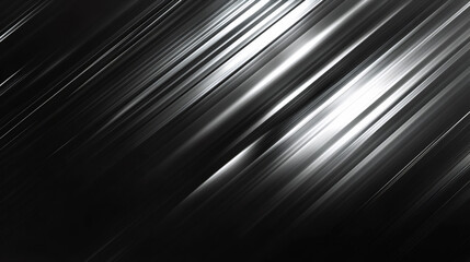 Poster - Black and white abstract background with glowing diagonal lines creating speed and motion effect, ideal for websites, presentations or advertising