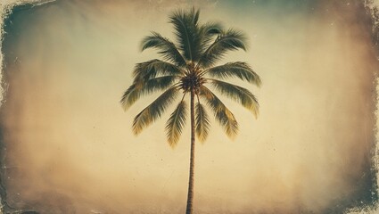 Wall Mural - Vintage grunge island sunset with silhouetted palm trees