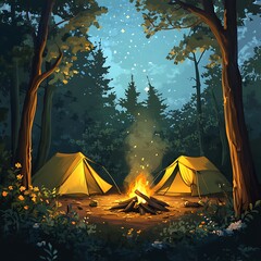 camping in the forest