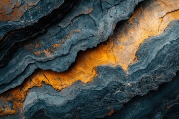 Aufkleber - Abstract rock formation with contrasting dark blue and golden yellow layers, creating a visually striking texture.