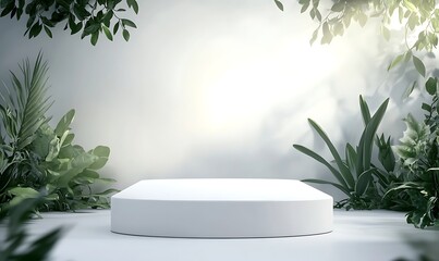 Poster - Elegant white podium with a smooth surface, illuminated by soft light for presentation or display purposes.