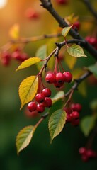 Wall Mural - A tree with Viburnum berries hanging from branches in autumn colors, branch, berries, seasonal