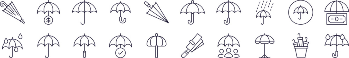 Umbrella Set of Thin Icons. Editable Stroke. Perfect for Web Sites, Books, Cards, Apps