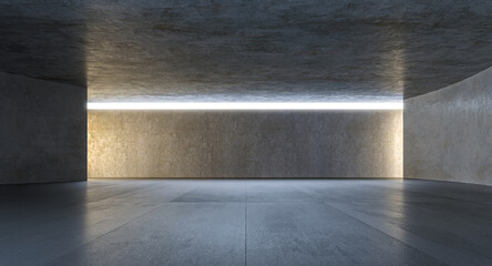 Wall Mural - modern empty concrete building interior with hidden lighting and tiled floor