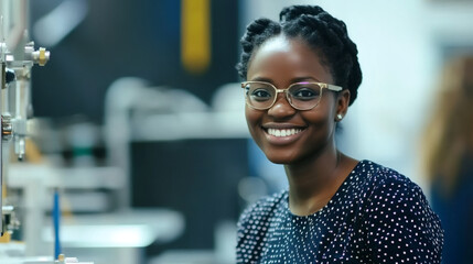 Aufkleber - Confident african american female engineer analyzing technical data in high-tech laboratory setting