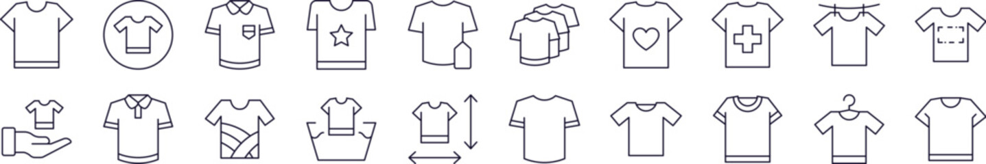 Wall Mural - t shirt icon set for ui, placards, books, apps. editable stroke. perfect for web sites, books, cards