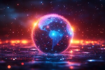 Wall Mural - glowing digital earth model with network connections.