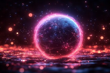 Wall Mural - glowing digital earth with network connections. (1)