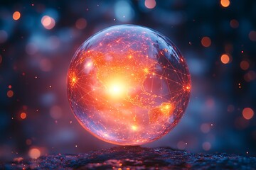 Wall Mural - glowing orb displaying global network connections.