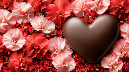 Wall Mural -  chocolate heart strawberry and carnations