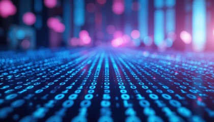 Abstract Digital Binary Code Background in Blue and Pink Hues