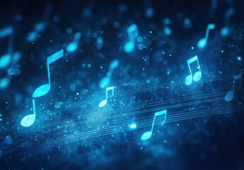 Leinwandbilder - Abstract musical notes on a blue background with a bokeh effect, musical elements, and a music concept.
