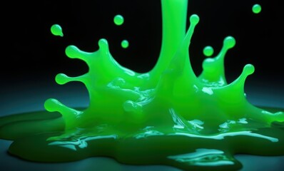 Vivid green liquid splash on dark background