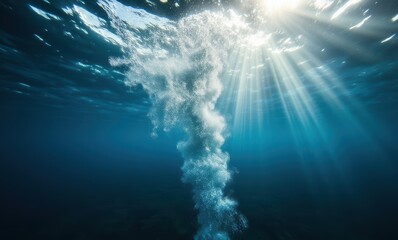 Canvas Print - Underwater bubble plume with sun rays