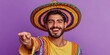 © Georg - Smiling man in colorful sombrero and traditional attire expresses joy against a vivid purple background