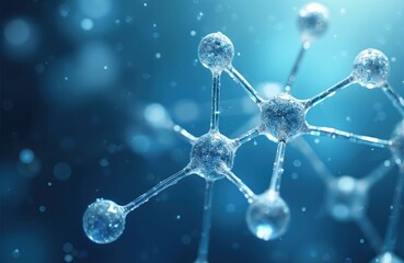 abstract molecular structure on blue bokeh background, illustrates science tech research. nano tech 