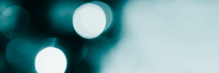 Wall Mural - Blurred lights, dark blue background, banner texture. Abstract bokeh with soft light header. Wide screen wallpaper. Panoramic web banner with copy space for design