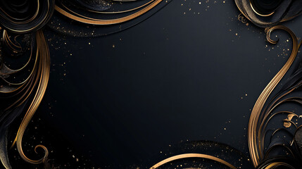 Wall Mural - elegant black and gold swirls frame a dark abstract background
