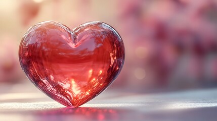 Wall Mural - Red and pink 3D heart shape with soft light reflections and shadows